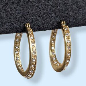 Vintage Rhinestone Twisted Hoop Earrings